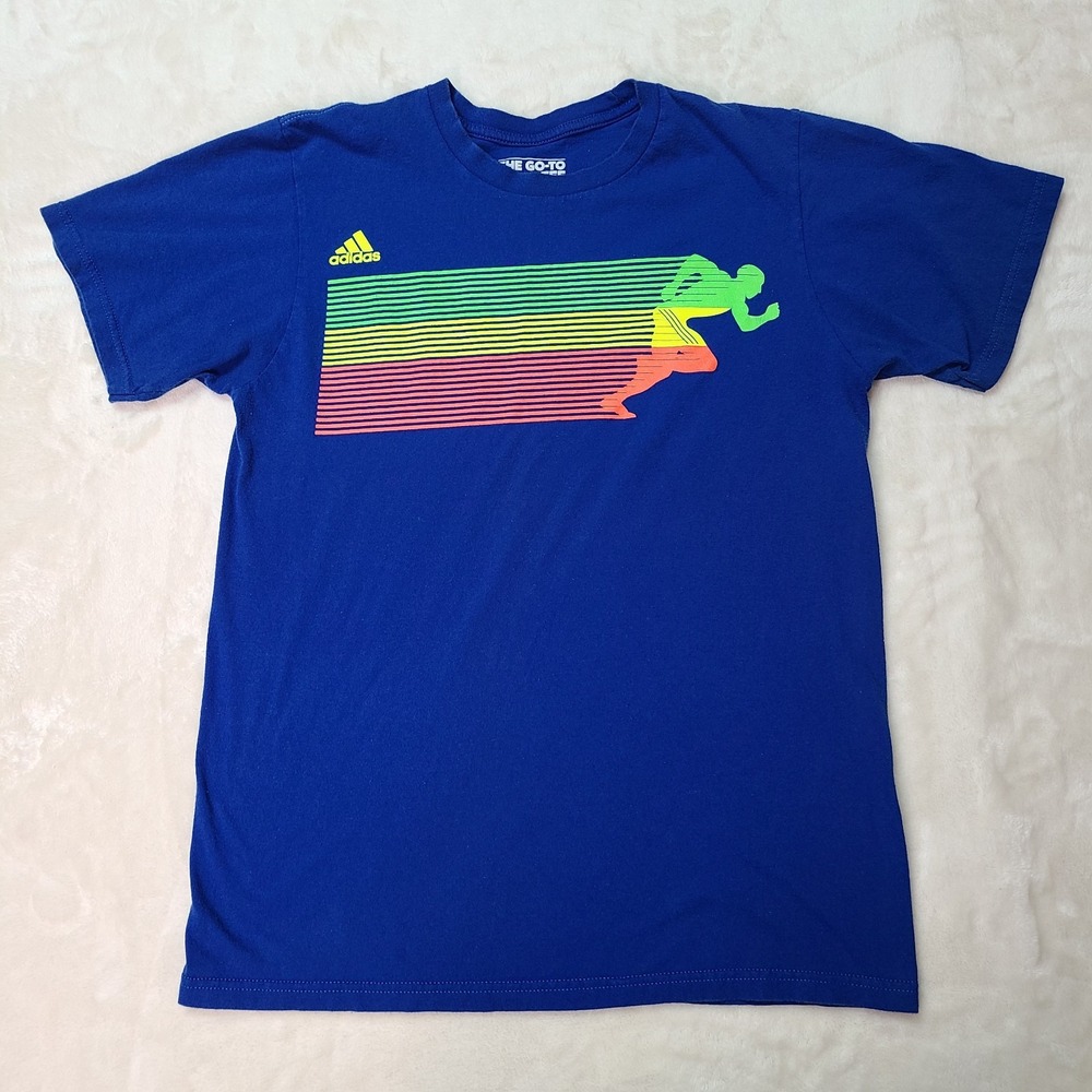 Adidas Running Track Streaking Colors Graphic The Go-to Tee Men Sz Med Blue